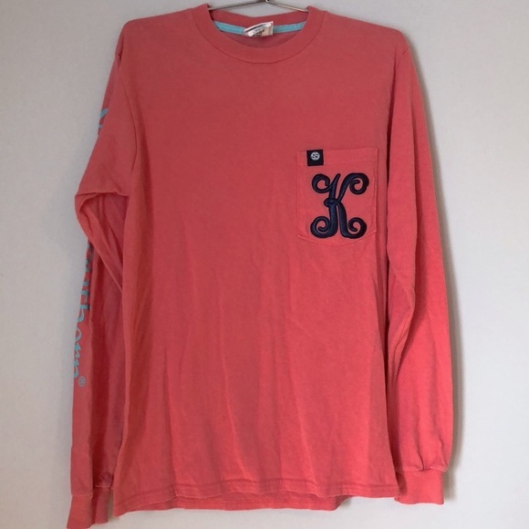 Simply Southern Shirt SZ Small Long Sleeve “K” Embroidery Peach Color - Picture 2 of 7